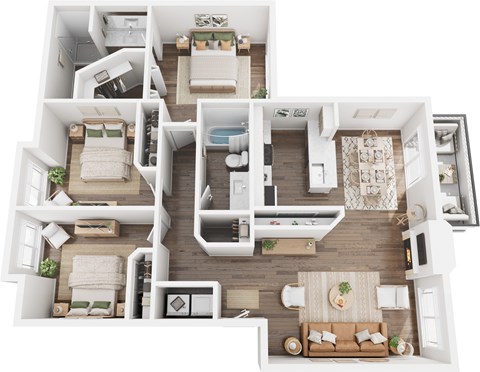 Floor plan for 3 beds, 2 baths, 1271 sqft